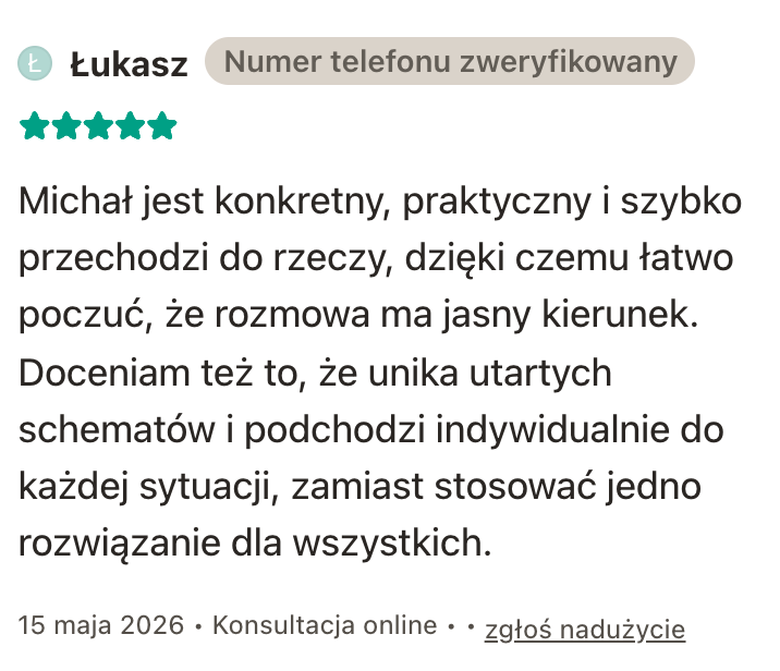 Zrzut opinii użytkownika Łukasz z profilu ZnanyLekarz